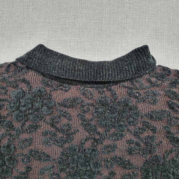 Maglificio Belvedere Womens Cardigan M Black Brown Floral Print Knit Embroidered - Picture 7 of 13